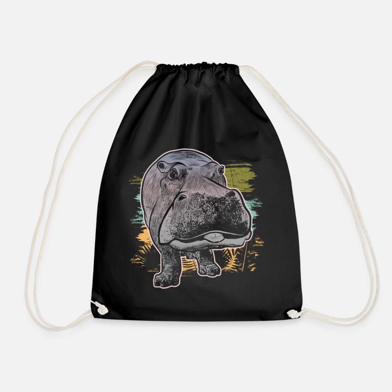 Hippopotamus in the wild Hippo hippo funny - Drawstring Bag - black