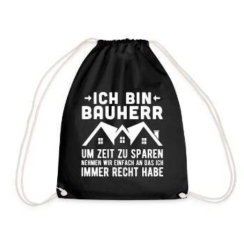 Bauherr Bauherrin Outfit für Hausbau Richtfest - Turnbeutel - Schwarz - Vorne