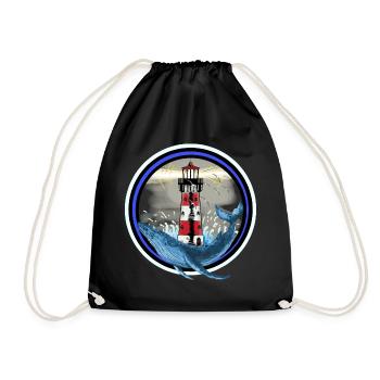 Marine Mammal Fish Whale Fish Lighthouse Nautical - Drawstring Bag - black - Front