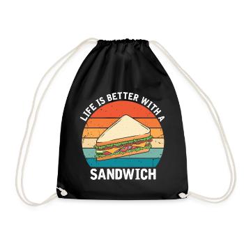 Life is Better with Sandwich Food BBQ - Drawstring Bag - black - Front