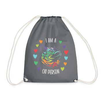 I am a cat person - cat lover - Drawstring Bag - grey - Front