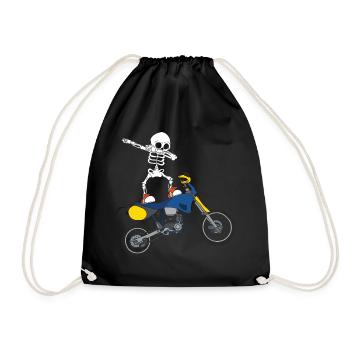Dabbing Skeleton Motocross Motorcyclist Biker - Drawstring Bag - black - Front