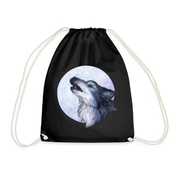 Mystischer Heulender Wolf Geschenk Handgemalt - Turnbeutel - Schwarz - Vorne