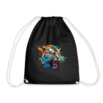 Tiger Splash Grunge Colorful Animal Predator Art - Drawstring Bag - black - Front
