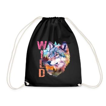 Loup Sauvage Wolf Head Nature Wilderness Forest Trees Art - Sac de sport léger - noir - Devant