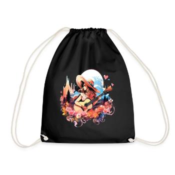 Guitar Girl Music Country Western USA Vintage - Drawstring Bag - black - Front