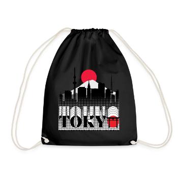 Tokyo Skyline Retro Red Sun Design - Drawstring Bag - black - Front