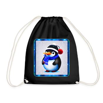 Mignon petit pingouin avec chapeau d’hiver - Sac de sport léger - noir - Devant