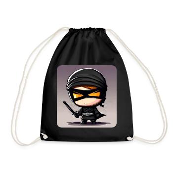 Cute little ninja with katana sword - Drawstring Bag - black - Front