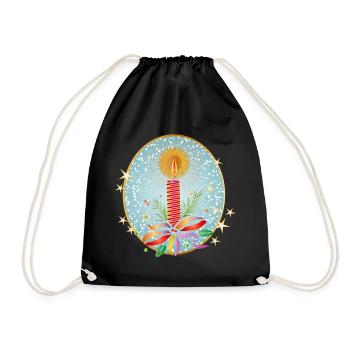 red christmas candle for christmas in frame - Drawstring Bag - black - Front