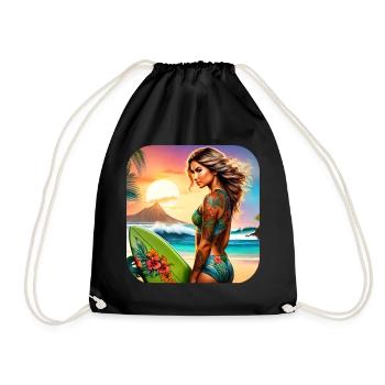 Fille surfeuse sexy sur la plage avec coucher de soleil - Sac de sport léger - noir - Devant