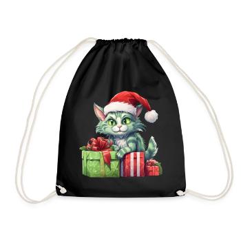 Katze Weihnachten Weihnachtselfe Geschenke Mütze - Turnbeutel - Schwarz - Vorne