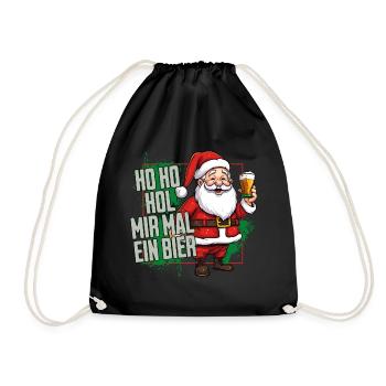 Weihnachtsmann Ho Ho Hol Mir Mal Ein Bier Lustig - Turnbeutel - Schwarz - Vorne