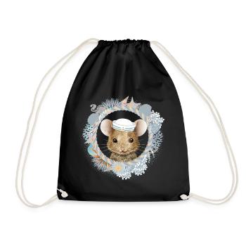 cute mouse as a sailor in a maritime setting - Drawstring Bag - black - Front