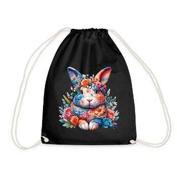 Lapin décoré de fleurs - Sac de sport léger - noir - Devant