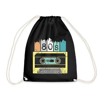 80s cassette retro vintage music icon graphic - Drawstring Bag - black - Front
