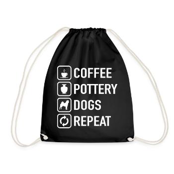 Coffee Pottery Dogs Clay Handmade Ceramics Artist - Drawstring Bag - black - Front