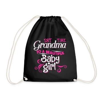 First Time Grandma To Beautiful Baby Girl - Drawstring Bag - black - Front