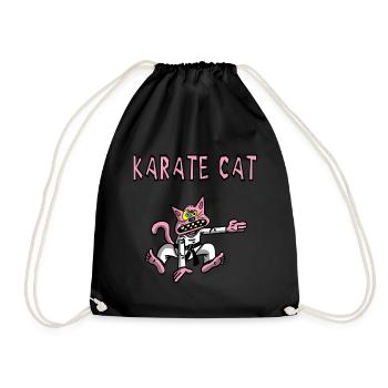 Karate and pink cat - Drawstring Bag - black - Front