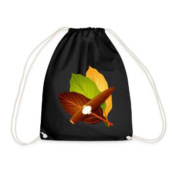 Cigar with Tobacco Leaves - Stylish Vintage Motif - Drawstring Bag - black - Front