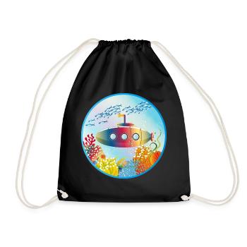 Colorful submarine in tropical coral reef - Drawstring Bag - black - Front