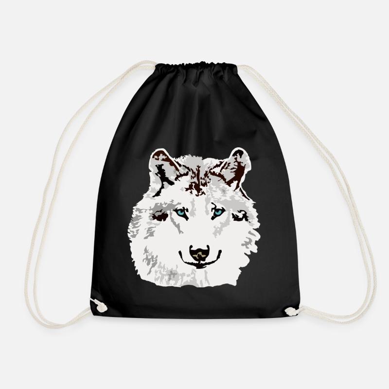 Weisser Wolf blaue Augen - Turnbeutel - Schwarz