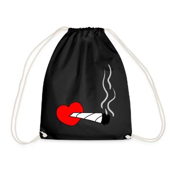 Heart with smoking joint – symbol of marijuana v - Drawstring Bag - black - Front