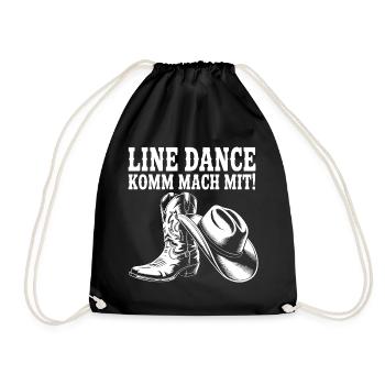 Line Dance Komm mach mit! Cowboyhut Westernstiefel - Turnbeutel - Schwarz - Vorne