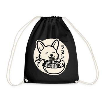 Happy Corgi Dog Eating Ramen Noodles - Drawstring Bag - black - Front