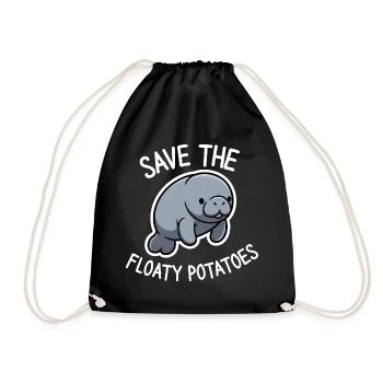 Cute Manatee Save the Floaty Potatoes  - Drawstring Bag - black - Front