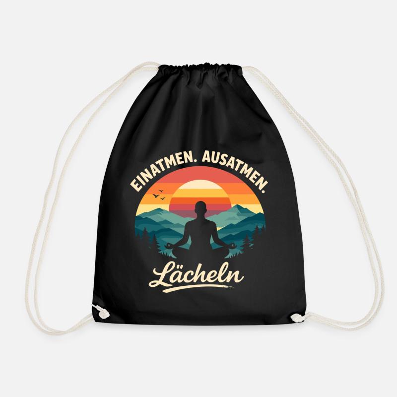 Einatmen Ausatmen Lächeln Yoga Spruch Geschenk - Turnbeutel - Schwarz