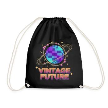 Retro-futuristischer Vintage-Future Pixel Planet - Turnbeutel - Schwarz - Vorne