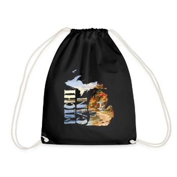Michigan Watercolor Map Design - Drawstring Bag - black - Front