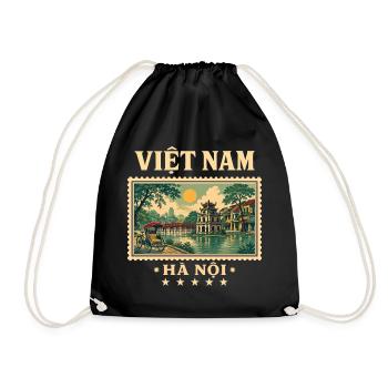 Vietnam Hanoi Vintage Reisemarke - Turnbeutel - Schwarz - Vorne