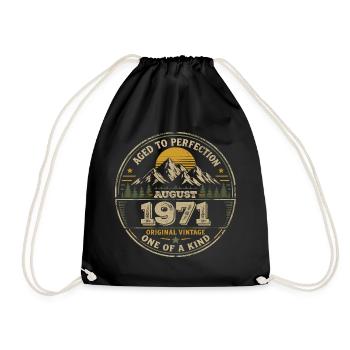 Vintage 1971 August 1971 Birthday Gift - Drawstring Bag - black - Front