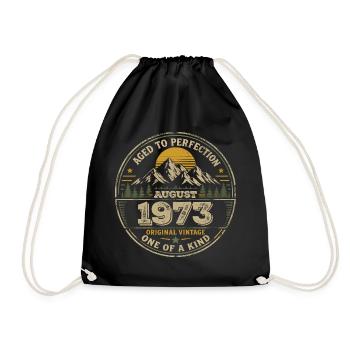 1973 August Birthday Gift Vintage 1973 - Drawstring Bag - black - Front