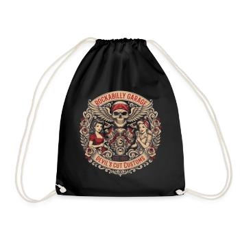 Rockabilly Skull Garage Roses - Turnbeutel - Schwarz - Vorne