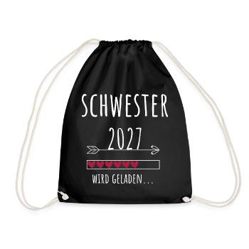 Schwangerschaft Verkünden – Schwester 2027 - Turnbeutel - Schwarz - Vorne