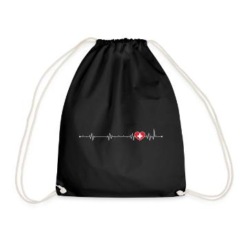 Heartbeat Cross Illustration - Drawstring Bag - black - Front
