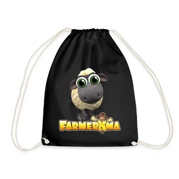 Farmerama Logo und Schaf mit großen Augen - Turnbeutel - Schwarz - Vorne