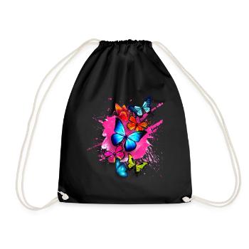 Schmetterling Butterfly Splash Bunt Farben Pink - Turnbeutel - Schwarz - Vorne