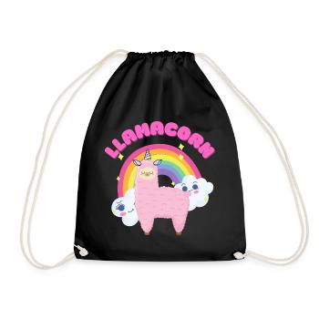 Skurriles rosa Lama mit Regenbogen - Turnbeutel - Schwarz - Vorne