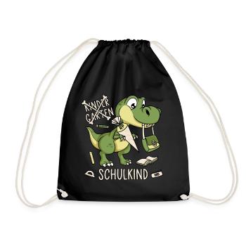 Schule Einschulung Dinosaurier Dino Schulkind - Turnbeutel - Schwarz - Vorne