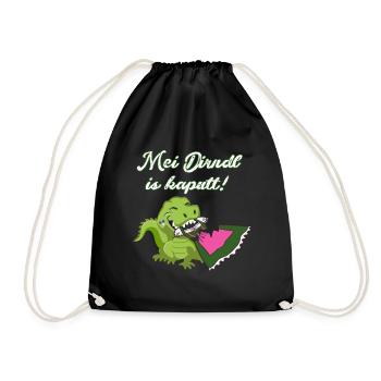 mei dirndl is kaputt,dirndl,dinosaurier, zerissen, - Turnbeutel - Schwarz - Vorne