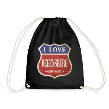 Regensburg Deutschland Stadt I Love Vintage Retro - Turnbeutel - Schwarz - Vorne