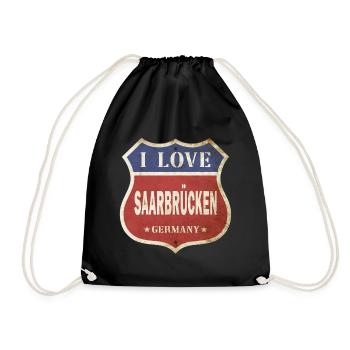 Saarbrücken Germany City I Love Vintage Retro - Drawstring Bag - black - Front