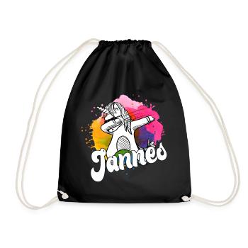 JANNES - Beau nom de garçon avec licorne cool - Sac de sport léger - noir - Devant