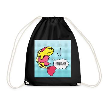 Pop Art Fish Hooked Humor - Drawstring Bag - black - Front