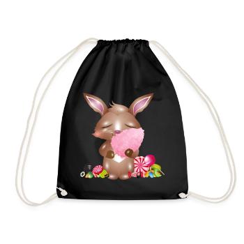 niedlicher Hase mit Zuckerwatte & Süßigkeiten - Turnbeutel - Schwarz - Vorne