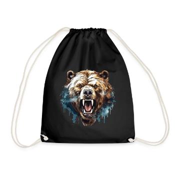 Bear Grizzly Bear Roars Bear Head Nature Wilderness Forest - Drawstring Bag - black - Front